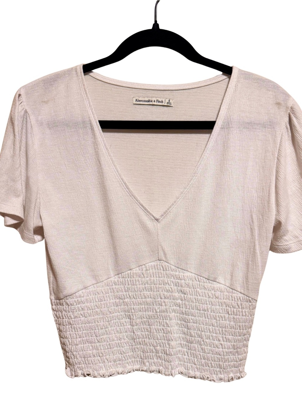 Abercrombie & Fitch White V-Neck Smocked Hem Women's cropped Top